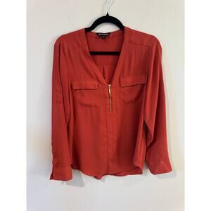 Express Women’s Half-Zip Blouse Burnt Orange Size S – Polished Long Sleeve Top